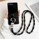 For Samsung Galaxy Z Flip7 5G Impression Camellia Pattern Protective Phone Case with Diamond Ring Long Lanyard(Black) - 2