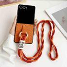 For Samsung Galaxy Z Flip7 5G Impression Camellia Pattern Protective Phone Case with Diamond Ring Long Lanyard(Orange) - 2