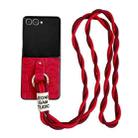 For Samsung Galaxy Z Flip7 5G Impression Camellia Pattern Protective Phone Case with Diamond Ring Long Lanyard(Red) - 1