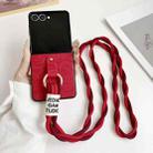 For Samsung Galaxy Z Flip7 5G Impression Camellia Pattern Protective Phone Case with Diamond Ring Long Lanyard(Red) - 2
