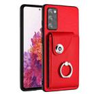 For Samsung Galaxy S20 FE Organ Card Bag Ring Holder PU Phone Case(Red) - 1