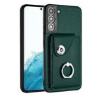 For Samsung Galaxy S21 FE 5G Organ Card Bag Ring Holder PU Phone Case(Green) - 1