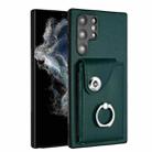 For Samsung Galaxy S22 Ultra 5G Organ Card Bag Ring Holder PU Phone Case(Green) - 1