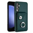 For Samsung Galaxy S23 FE 5G Organ Card Bag Ring Holder PU Phone Case(Green) - 1