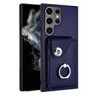 For Samsung Galaxy S23 Ultra 5G Organ Card Bag Ring Holder PU Phone Case(Blue) - 1