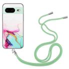 For Google Pixel 8 Hollow Marble Pattern TPU Phone Case with Neck Strap Rope(Green) - 1