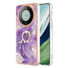 For Huawei Mate 60 Electroplating Marble IMD TPU Phone Case with Ring Holder(Purple 002) - 1