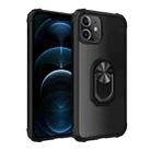 For iPhone 12 Pro Max Shockproof Transparent TPU + Acrylic Protective Case with Ring Holder(Black) - 1