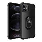 For iPhone 12 / 12 Pro Shockproof Transparent TPU + Acrylic Protective Case with Ring Holder(Black) - 1