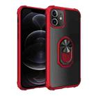 For iPhone 12 / 12 Pro Shockproof Transparent TPU + Acrylic Protective Case with Ring Holder(Red) - 1