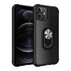 For iPhone 12 / 12 Pro Shockproof Transparent TPU + Acrylic Protective Case with Ring Holder(Black Silver) - 1