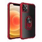 For iPhone 12 mini Shockproof Transparent TPU + Acrylic Protective Case with Ring Holder(Red) - 1