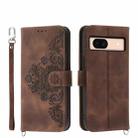 For Google Pixel 8a Skin-feel Flowers Embossed Wallet Leather Phone Case(Brown) - 1