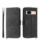 For Google Pixel 8a Skin-feel Flowers Embossed Wallet Leather Phone Case(Black) - 1