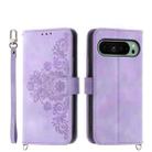 For Google Pixel 9 Skin-feel Flowers Embossed Wallet Leather Phone Case(Purple) - 1