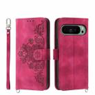 For Google Pixel 9 Skin-feel Flowers Embossed Wallet Leather Phone Case(Wine Red) - 1