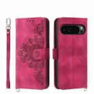 For Google Pixel 9 Pro Skin-feel Flowers Embossed Wallet Leather Phone Case(Wine Red) - 1