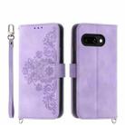 For Google Pixel 9a Skin-feel Flowers Embossed Wallet Leather Phone Case(Purple) - 1