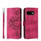 For Google Pixel 9a Skin-feel Flowers Embossed Wallet Leather Phone Case(Wine Red) - 1