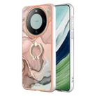 For Huawei Mate 60 Pro Electroplating Marble Dual-side IMD Phone Case with Ring(Rose Gold 015) - 1