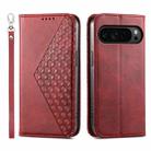 For Google Pixel 9 Pro Cubic Grid Calf Texture Magnetic Leather Phone Case(Red) - 1