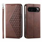 For Google Pixel 9 Pro Cubic Grid Calf Texture Magnetic Leather Phone Case(Brown) - 1