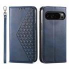 For Google Pixel 9 Pro Cubic Grid Calf Texture Magnetic Leather Phone Case(Blue) - 1