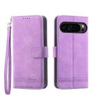 For Google Pixel 9 Pro Dierfeng Dream Line TPU + PU Leather Phone Case(Purple) - 1