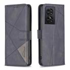 For TCL 50 SE Magnetic Buckle Rhombus Texture Leather Phone Case(Black) - 1