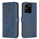 For vivo Y35 4G / Y22s Four-leaf Embossed Leather Phone Case(Blue) - 1