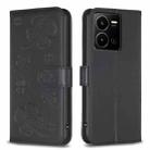 For vivo Y35 4G / Y22s Four-leaf Embossed Leather Phone Case(Black) - 1