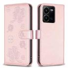 For vivo Y35 4G / Y22s Four-leaf Embossed Leather Phone Case(Pink) - 1