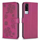 For vivo Y51 2020 / Y51a / Y51s Four-leaf Embossed Leather Phone Case(Rose Red) - 1