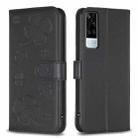 For vivo Y51 2020 / Y51a / Y51s Four-leaf Embossed Leather Phone Case(Black) - 1