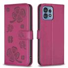 For Motorola Edge 40 Pro 5G / X40 / X40 Pro Four-leaf Embossed Leather Phone Case(Rose Red) - 1