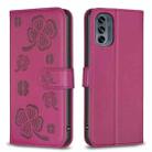 For Motorola Moto G62 Four-leaf Embossed Leather Phone Case(Rose Red) - 1