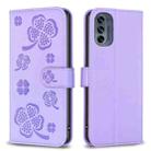 For Motorola Moto G62 Four-leaf Embossed Leather Phone Case(Purple) - 1