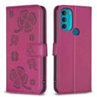 For Motorola Moto G71 Four-leaf Embossed Leather Phone Case(Rose Red) - 1