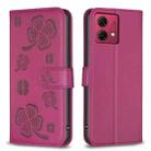 For Motorola Moto G84 Four-leaf Embossed Leather Phone Case(Rose Red) - 1