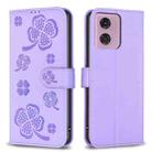 For Motorola Moto G34 5G Four-leaf Embossed Leather Phone Case(Purple) - 1