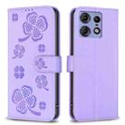 For Motorola Edge 50 Pro 5G Four-leaf Embossed Leather Phone Case(Purple) - 1