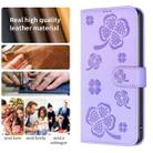 For Motorola Moto G85 Four-leaf Embossed Leather Phone Case(Purple) - 3