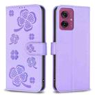 For Motorola Moto G55 Four-leaf Embossed Leather Phone Case(Purple) - 1