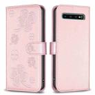 For Samsung Galaxy S10+ Four-leaf Embossed Leather Phone Case(Pink) - 1