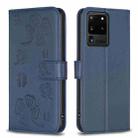 For Samsung Galaxy S20 Ultra Four-leaf Embossed Leather Phone Case(Blue) - 1