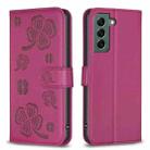 For Samsung Galaxy S21 5G Four-leaf Embossed Leather Phone Case(Rose Red) - 1