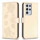 For Samsung Galaxy S21 Ultra 5G Four-leaf Embossed Leather Phone Case(Gold) - 1