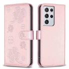 For Samsung Galaxy S21 Ultra 5G Four-leaf Embossed Leather Phone Case(Pink) - 1