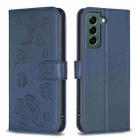 For Samsung Galaxy S21 FE 5G Four-leaf Embossed Leather Phone Case(Blue) - 1