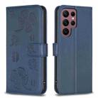 For Samsung Galaxy S22 Ultra 5G Four-leaf Embossed Leather Phone Case(Blue) - 1